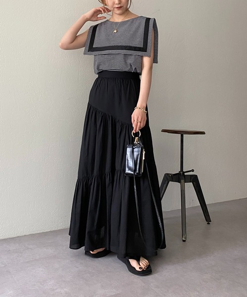 CAPRICIEUX LE'MAGE（カプリシューレマージュ）の「コットンアシメギャザースカート（スカート・レディース・ホワイト/ブラック/オレンジ・FREE）」の11枚目の写真