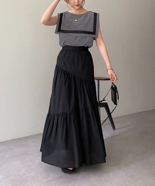 CAPRICIEUX LE'MAGE（カプリシューレマージュ）の「コットンアシメギャザースカート（スカート・レディース・ホワイト/ブラック/オレンジ・FREE）」の9枚目の写真