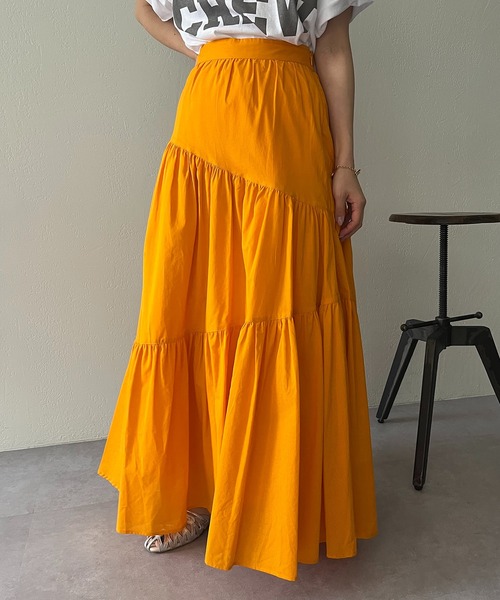 CAPRICIEUX LE'MAGE（カプリシューレマージュ）の「コットンアシメギャザースカート（スカート・レディース・ホワイト/ブラック/オレンジ・FREE）」の14枚目の写真