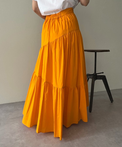 CAPRICIEUX LE'MAGE（カプリシューレマージュ）の「コットンアシメギャザースカート（スカート・レディース・ホワイト/ブラック/オレンジ・FREE）」の15枚目の写真