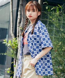 atmos pink チェッカー柄開襟シャツ