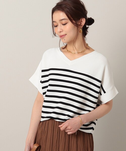 UNTITLED(アンタイトル)の「◆【再入荷!】前後2WAY フレンチスリーブニット(ニット/セーター・レディース・ライトグレー/ネイビー/オフホワイト/ブルー/マスタード/ホワイト系5/グリーン/パープル系/ブラック/ネイビー系6・02/44/48/00/04)」の3枚目の写真