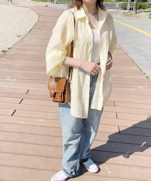 PairPair（ペアペア）の「シアーシャツ（シャツ/ブラウス・レディース・アイボリー/グリーン・フリー）」の3枚目の写真