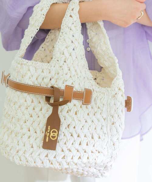 ANITA BILARDI(アニタビラルディ)の「Anita Bilardi MAYA SMALL P-RAFIA(ハンドバッグ・レディース・オフホワイト/ナチュラル・-)」の8枚目の写真