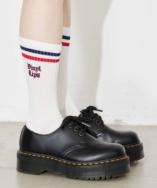 X-girl(エックスガール)の「OLD ENGLISH LOGO LINE RIB SOCKS(ソックス/靴下・レディース・ホワイト/ブラック/グレー・ONE SIZE)」の2枚目の写真