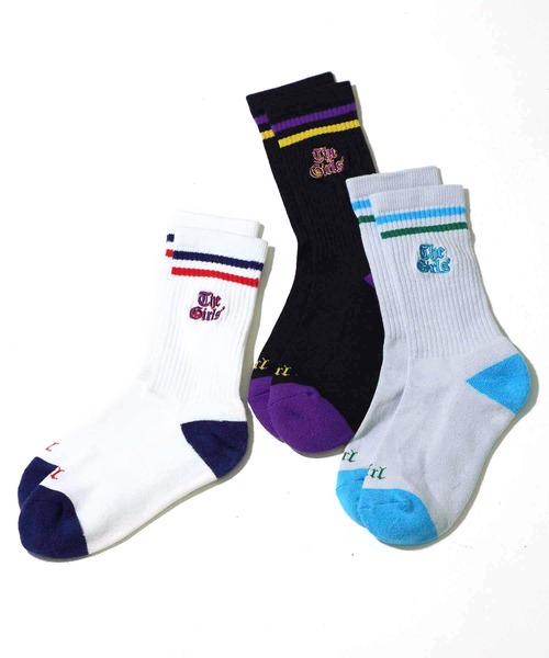 X-girl(エックスガール)の「OLD ENGLISH LOGO LINE RIB SOCKS(ソックス/靴下・レディース・ホワイト/ブラック/グレー・ONE SIZE)」の4枚目の写真