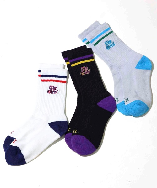 X-girl(エックスガール)の「OLD ENGLISH LOGO LINE RIB SOCKS(ソックス/靴下・レディース・ホワイト/ブラック/グレー・ONE SIZE)」の5枚目の写真