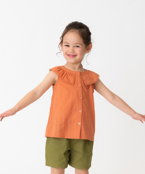 RUGGEDWORKS（ラゲッドワークス）の「衿付き前開きノースリーブブラウス（シャツ/ブラウス・キッズ・ライトグリーン/ブラウン・120/100/130/110/140）」の2枚目の写真