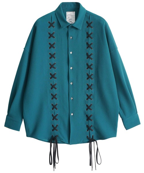 SHAREEF(シャリーフ)の「LACE-UP SHIRTS(シャツ/ブラウス・メンズ・ターコイズブルー/ブラック/ブラウン/ネイビー・1/2/3)」の4枚目の写真