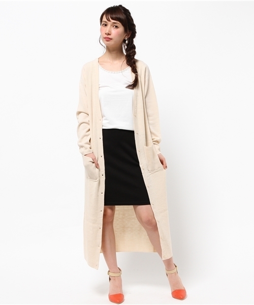 merry jenny（メリージェニー）の「ﾗｲﾝﾛﾝｸﾞｶｰﾃﾞｨｶﾞﾝ（カーディガン/ボレロ・レディース・グレー/ベージュ/ライトブルー・FREE）」の2枚目の写真