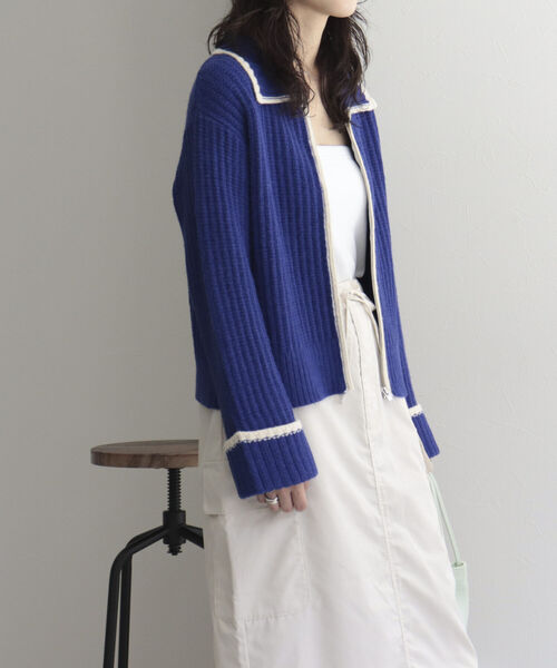 fredy emue（フレディエミュ）の「衿付き配色ZIPカーディガン（カーディガン/ボレロ・レディース・ブルー/グレー/ベージュ・38）」の10枚目の写真