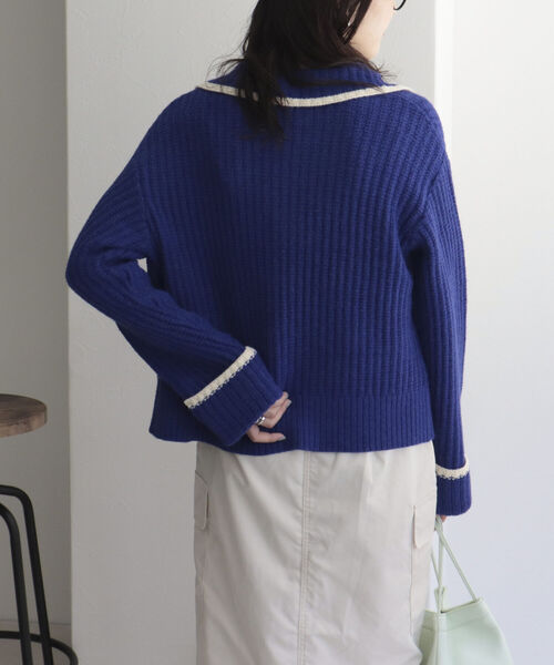 fredy emue（フレディエミュ）の「衿付き配色ZIPカーディガン（カーディガン/ボレロ・レディース・ブルー/グレー/ベージュ・38）」の12枚目の写真