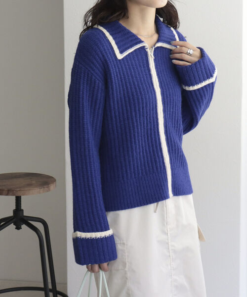 fredy emue（フレディエミュ）の「衿付き配色ZIPカーディガン（カーディガン/ボレロ・レディース・ブルー/グレー/ベージュ・38）」の14枚目の写真