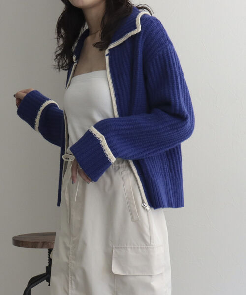 fredy emue（フレディエミュ）の「衿付き配色ZIPカーディガン（カーディガン/ボレロ・レディース・ブルー/グレー/ベージュ・38）」の16枚目の写真