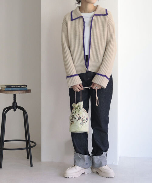 fredy emue（フレディエミュ）の「衿付き配色ZIPカーディガン（カーディガン/ボレロ・レディース・ブルー/グレー/ベージュ・38）」の17枚目の写真