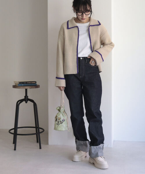 fredy emue（フレディエミュ）の「衿付き配色ZIPカーディガン（カーディガン/ボレロ・レディース・ブルー/グレー/ベージュ・38）」の18枚目の写真