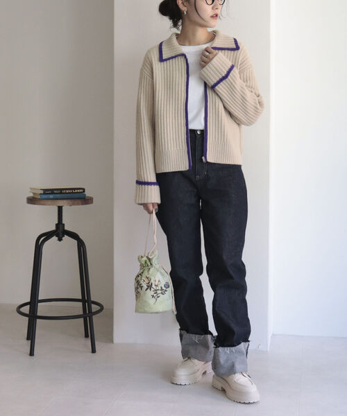 fredy emue（フレディエミュ）の「衿付き配色ZIPカーディガン（カーディガン/ボレロ・レディース・ブルー/グレー/ベージュ・38）」の19枚目の写真