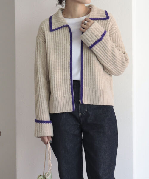 fredy emue（フレディエミュ）の「衿付き配色ZIPカーディガン（カーディガン/ボレロ・レディース・ブルー/グレー/ベージュ・38）」の20枚目の写真