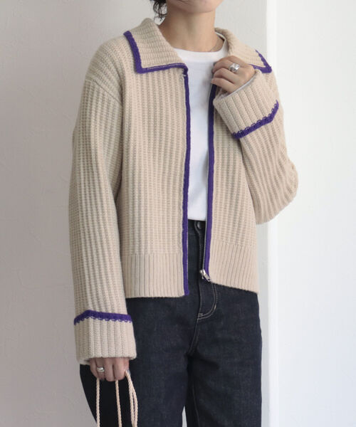 fredy emue（フレディエミュ）の「衿付き配色ZIPカーディガン（カーディガン/ボレロ・レディース・ブルー/グレー/ベージュ・38）」の21枚目の写真
