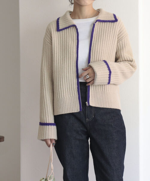 fredy emue（フレディエミュ）の「衿付き配色ZIPカーディガン（カーディガン/ボレロ・レディース・ブルー/グレー/ベージュ・38）」の22枚目の写真