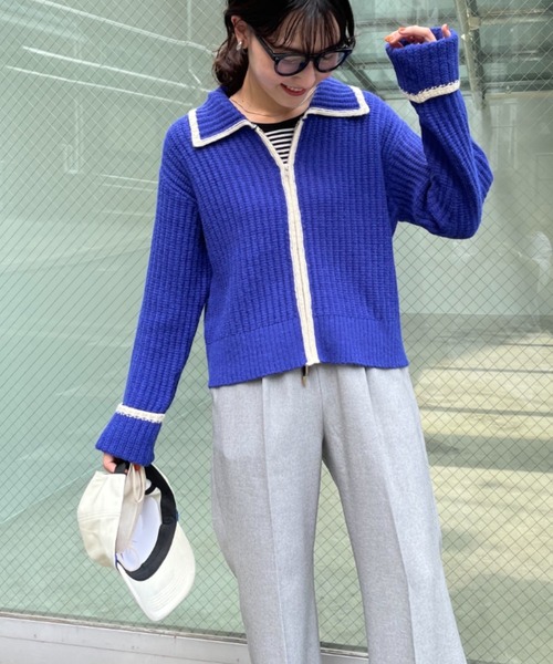 fredy emue（フレディエミュ）の「衿付き配色ZIPカーディガン（カーディガン/ボレロ・レディース・ブルー/グレー/ベージュ・38）」の6枚目の写真
