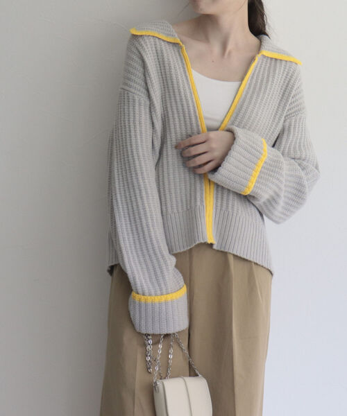 fredy emue（フレディエミュ）の「衿付き配色ZIPカーディガン（カーディガン/ボレロ・レディース・ブルー/グレー/ベージュ・38）」の5枚目の写真