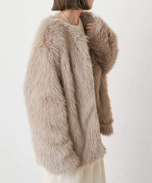 Omekashi（オメカシ）の「ファーコート（ノーカラーコート・レディース・モカ/ベージュ・FREE）」の15枚目の写真