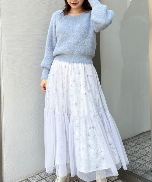 NOELA(ノエラ)の「チュールプリントスカート(スカート・レディース・ブラウン/ブラック/サックスブルー・S/M)」の3枚目の写真