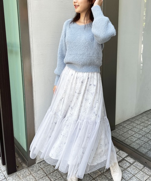 NOELA(ノエラ)の「チュールプリントスカート(スカート・レディース・ブラウン/ブラック/サックスブルー・S/M)」の8枚目の写真