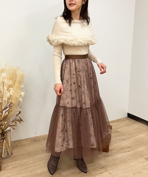 NOELA(ノエラ)の「チュールプリントスカート(スカート・レディース・ブラウン/ブラック/サックスブルー・S/M)」の13枚目の写真