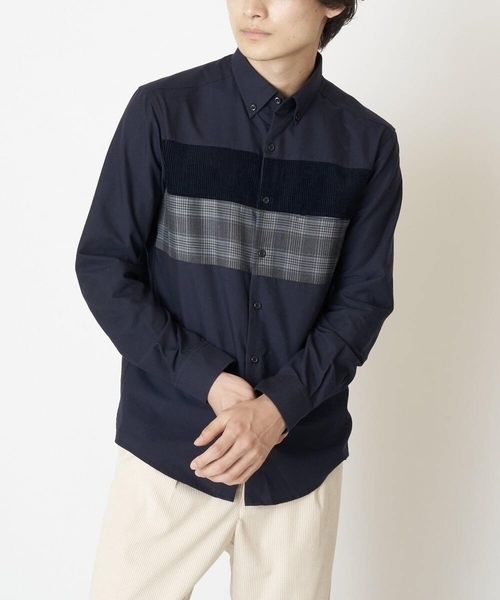 a.v.v（アーヴェヴェ）の「【S-XXL】パネル切り替えオックスシャツ（シャツ/ブラウス・メンズ・ホワイト/ネイビー・48/50/46/52/44）」の2枚目の写真