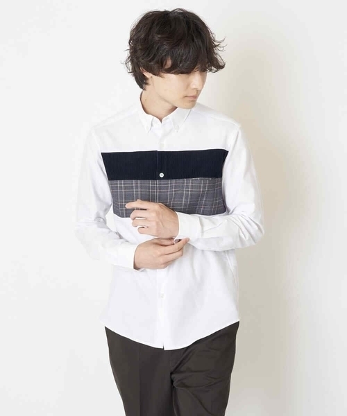 a.v.v（アーヴェヴェ）の「【S-XXL】パネル切り替えオックスシャツ（シャツ/ブラウス・メンズ・ホワイト/ネイビー・48/50/46/52/44）」の12枚目の写真