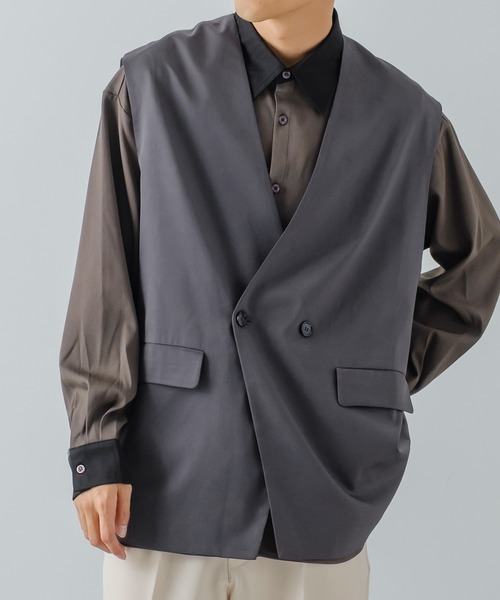 improves（インプローブス）の「【improves】ノーカラー ジレベスト（ベスト・メンズ・ブラック/チャコール・MEDIUM/LARGE）」の7枚目の写真