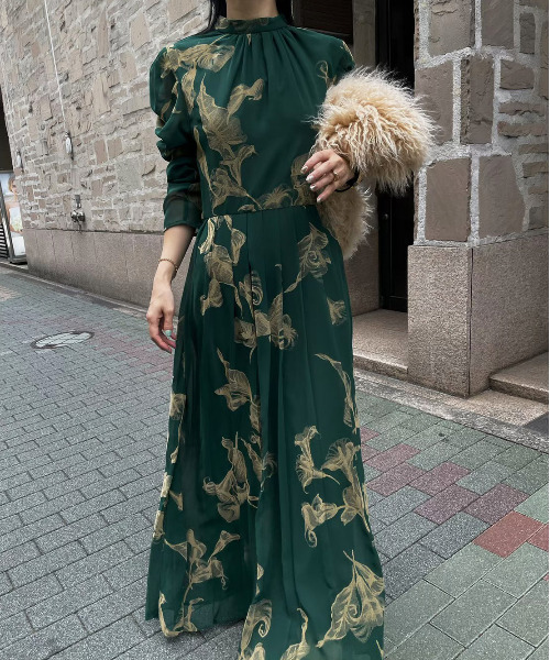 Ameri(アメリ)の「UND CALLA FLOCKY DRESS(ワンピース・レディース・パープル/ブラック/グリーン・SMALL/MEDIUM)」の13枚目の写真