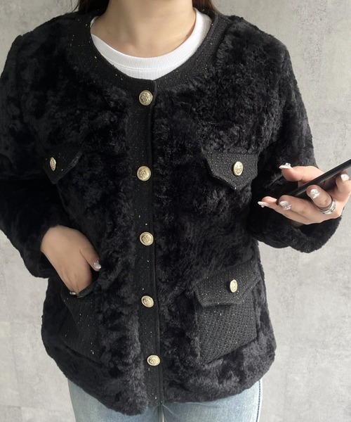 セール】【新色登場】フェイクファーコート（ノーカラージャケット