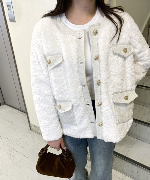 LAC-VERT（ラック・ヴェール）の「【新色登場】フェイクファーコート（ノーカラージャケット・レディース・ホワイト/ブラック・FREE）」の22枚目の写真