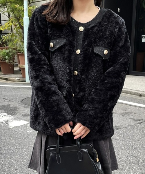 セール】【新色登場】フェイクファーコート（ノーカラージャケット