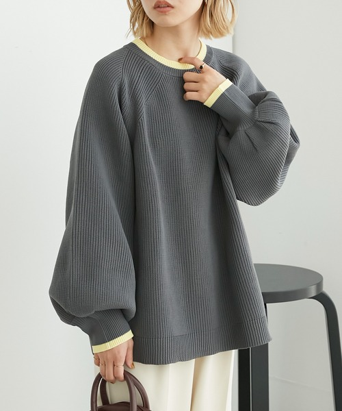 Chaco closet(チャコ クローゼット)の「畦編みボリュームスリーブニットプルオーバー(ニット/セーター・レディース・ブラック/アイボリー/ピンク/ライトグリーン/ブラック×ホワイト/ベージュ系/イエロー/オレンジ系/ネイビー系/ピンク系/グレー系・FREE)」の5枚目の写真