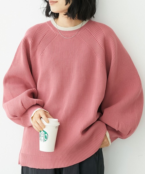 Chaco closet(チャコ クローゼット)の「畦編みボリュームスリーブニットプルオーバー(ニット/セーター・レディース・ブラック/アイボリー/ピンク/ライトグリーン/ブラック×ホワイト/ベージュ系/イエロー/オレンジ系/ネイビー系/ピンク系/グレー系・FREE)」の11枚目の写真