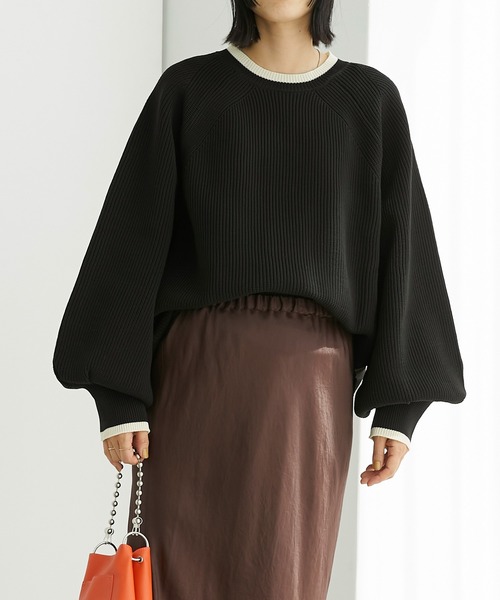 Chaco closet(チャコ クローゼット)の「畦編みボリュームスリーブニットプルオーバー(ニット/セーター・レディース・ブラック/アイボリー/ピンク/ライトグリーン/ブラック×ホワイト/ベージュ系/イエロー/オレンジ系/ネイビー系/ピンク系/グレー系・FREE)」の15枚目の写真