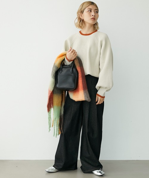 Chaco closet(チャコ クローゼット)の「畦編みボリュームスリーブニットプルオーバー(ニット/セーター・レディース・ブラック/アイボリー/ピンク/ライトグリーン/ブラック×ホワイト/ベージュ系/イエロー/オレンジ系/ネイビー系/ピンク系/グレー系・FREE)」の19枚目の写真