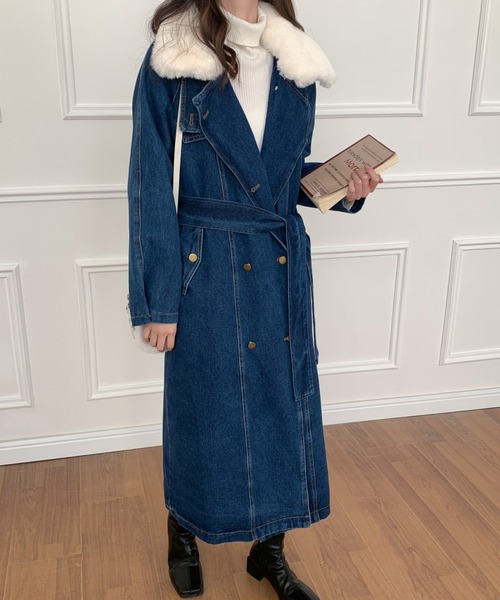 ECLIN（エクラン）の「エコーファー襟デニムロングコート（その他アウター・レディース・ブルー・M/L/S）」の7枚目の写真