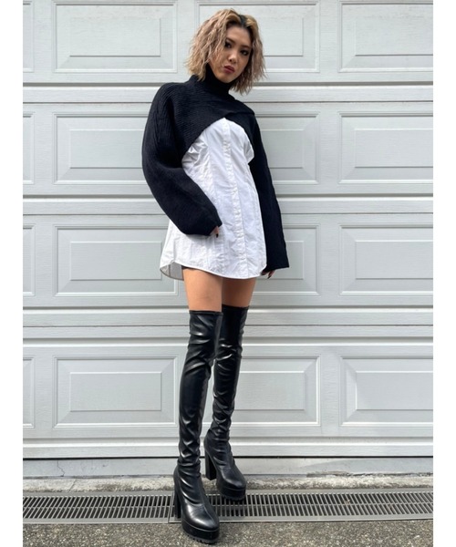 EGOIST（エゴイスト）の「2WAYクロスニットトップス（ニット/セーター・レディース・ブラック/パープル/ブラウン・FREE）」の4枚目の写真