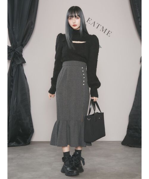 EATME(イートミー)の「フェイクパールボタンマーメイドスカート(スカート・レディース・その他1/ピンク/ブラック・SMALL/MEDIUM)」の7枚目の写真