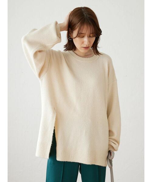 Green Parks(グリーンパークス)の「着心地スリットニットプルオーバー(ニット/セーター・レディース・ブラウン/アイボリー/オレンジ・FREE)」の6枚目の写真