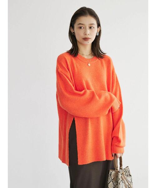 Green Parks(グリーンパークス)の「着心地スリットニットプルオーバー(ニット/セーター・レディース・ブラウン/アイボリー/オレンジ・FREE)」の12枚目の写真