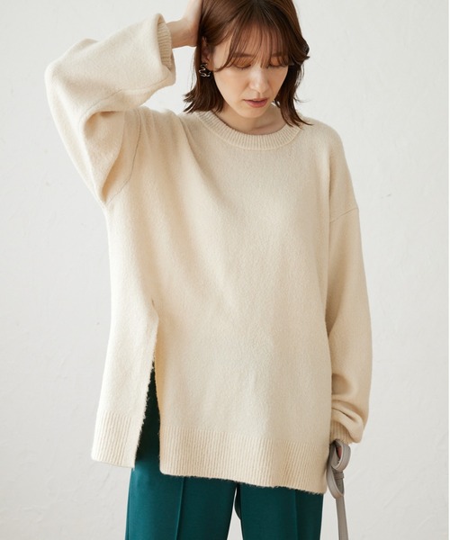 Green Parks(グリーンパークス)の「着心地スリットニットプルオーバー(ニット/セーター・レディース・ブラウン/アイボリー/オレンジ・FREE)」の4枚目の写真