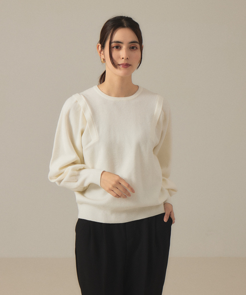 abahouse mavie（アバハウスマヴィ）の「袖ボリュームプルオーバー（ニット/セーター・レディース・ダークグリーン/ホワイト/ブラック/イエロー・フリー）」の2枚目の写真