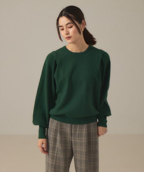 abahouse mavie（アバハウスマヴィ）の「袖ボリュームプルオーバー（ニット/セーター・レディース・ダークグリーン/ホワイト/ブラック/イエロー・フリー）」の4枚目の写真