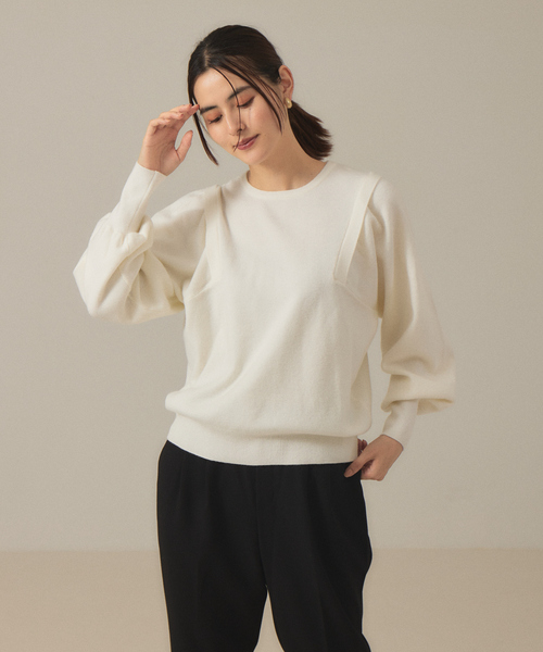 abahouse mavie（アバハウスマヴィ）の「袖ボリュームプルオーバー（ニット/セーター・レディース・ダークグリーン/ホワイト/ブラック/イエロー・フリー）」の7枚目の写真